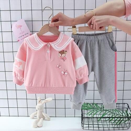 Toddler Girls Cotton Swaetshirts Sets Children Doll Clothes 2PC Spring Autumn 2021 Korean Style Kids Cartoon Sports Casual Suit
