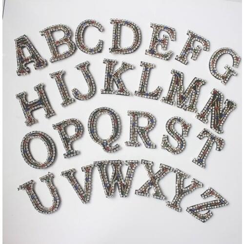 26 English Letters alphabet Rhinestones beads patches applique sew on beading applique clothes shoes bags decoration patch DIY