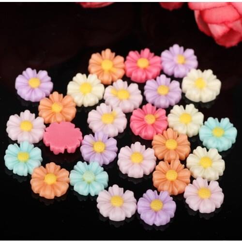 50pc/lots 9mm Mixed Color Flat Back Resin Flower Cabochons Daisy Beads Diy Nail Art Mobile Phone Decoration Material Accessories