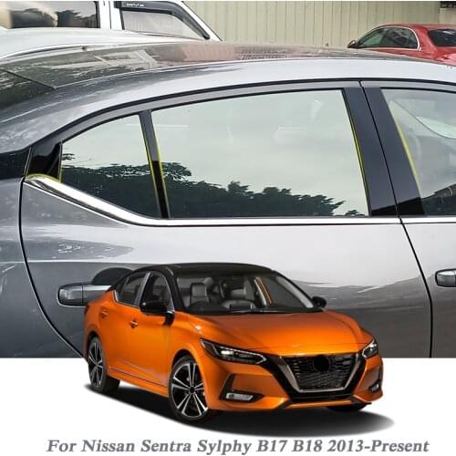 8pcs Car Styling For Nissan Sentra Sylphy B17 B18 2013-Present Car Window Trim Sticker Middle Column PVC External Accessories