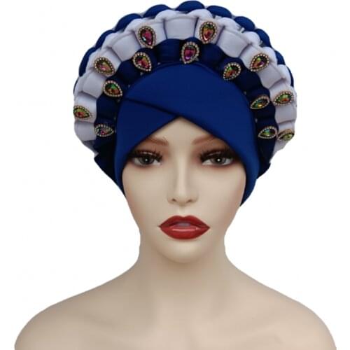 African Turbans Women Bandanas Adjustable Full Cover Inner Hijab Caps Fashion Splice Diamond African Bonnet Auto Gele Head Wrap