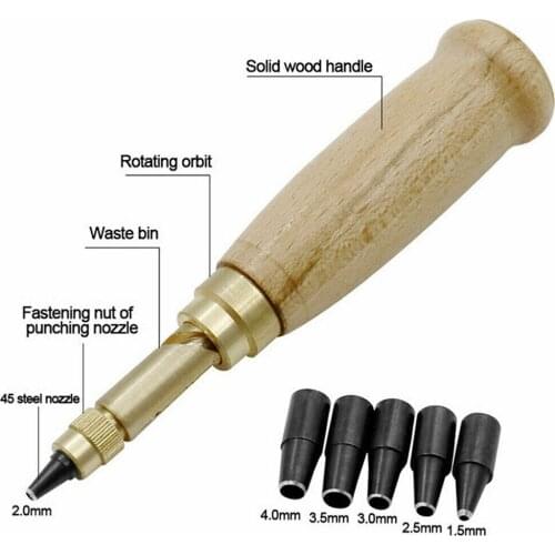 Automatic Hole Punch Replaceable Mute Rotary Punching Punchers for Leather Craft Sewing Printing Tool with 6 punch-heads