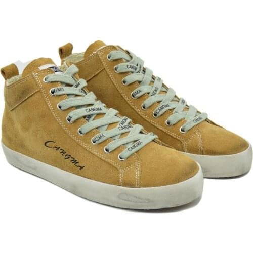 CANGMA Luxury Brand Designer Sneaker Cow Suede Female Sneakers Casual Shoes Womens Mid Yellow Leisure Vulcanized Shoes