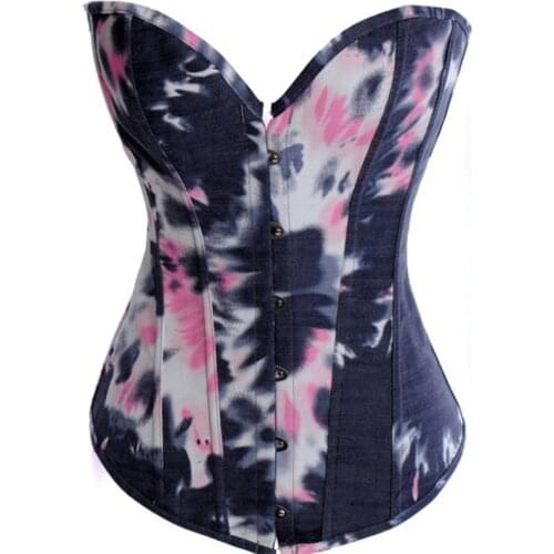 Black Denim Bustier Corset Sexy Steampunk Waist Trainer Body Shaper Women Slimming Overbust Burlesque Plus Size Gothic Clothing