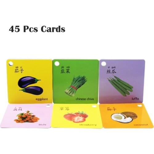 Children English Early Education Learning Flash Cards Fruit Vegetable Animal Book with Chinese Pinyin Pictures Gift Card for kid