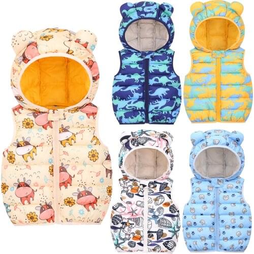 Utumn Children Warm Down Vest Toddler Baby Boys Girls Cartoon Windproof Coat Hooded Warm Outerwear Waistcoat пальто для девочки