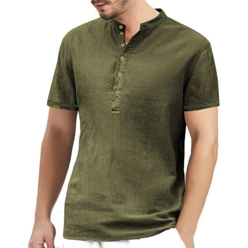 2021 Summer T-shirt for Men Linen V-neck Slim Fit Loose Comfortable Causal Bussiness Boho Style T-shirt