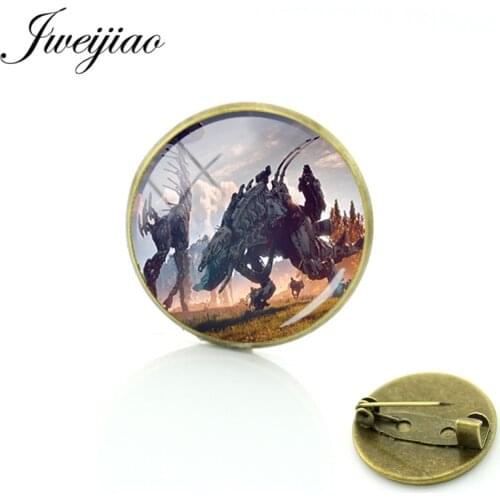 JWEIJIAO Adventure Game Horizon Zero Dawn Brooches Glass Cabochon Photo Dome Metal Badge Pin Decoration For Bag Clothes HZD05