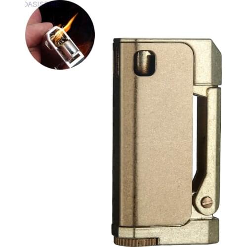 Pure Copper Kerosene Lighter Flint Lighter Box Classic Retro Grinding Wheel Oil Petrol Windproof Gasoline Lighter Gifts For Men