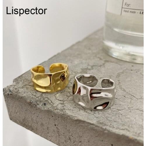 Lispector 925 Sterling Silver Korean Irregular Texture Wide Rings Minimalist Concave Convex Thick Ring Party Unisex Jewelry Gift