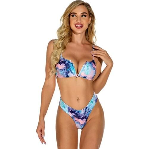 New Tie-Dyed Thong Push Up Bikini Set 2021 Two-Pieces Swimwear Women Swimsuit Female High Cut Bathing Suit Micro Bather Biquini