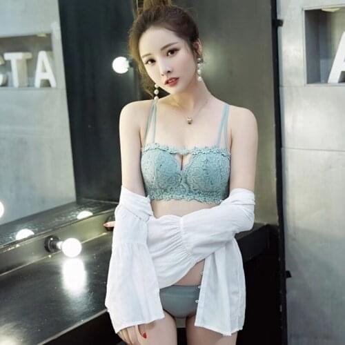 Lace Bowknot Girly Bra Without Steel Ring Gathering Adjustable Underwear Set