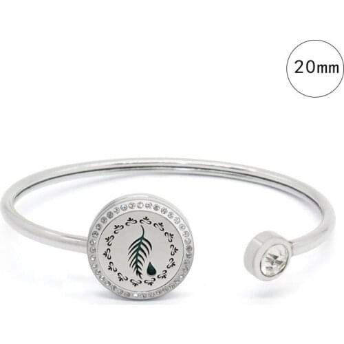 Magnetic Perfume Essential Oil Diffuser Locket Bracelet Feather Stainless Steel Bangle Jewelry For Women Gift