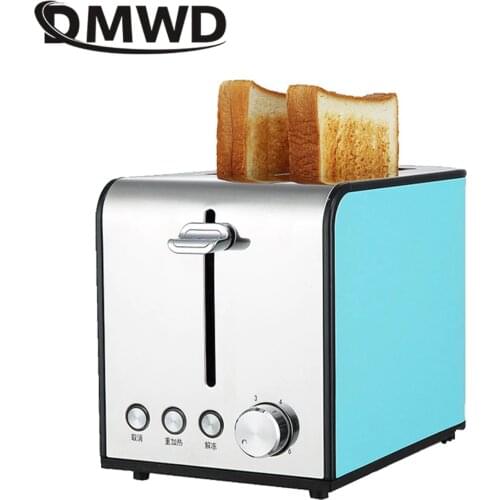 DMWD Toaster multifunctional breakfast toaster 2 pieces stainless steel household automatic toaster Mini 6 gears metal furnace