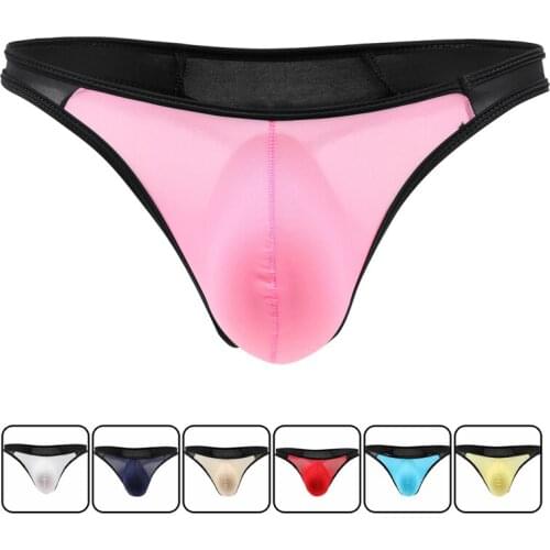 Man Cueca Soft Bikini Jockstrap T Back Mens Thongs and G Strings Sexy Seamless Underwear Penis Pouch Panties U convex Ice Silk