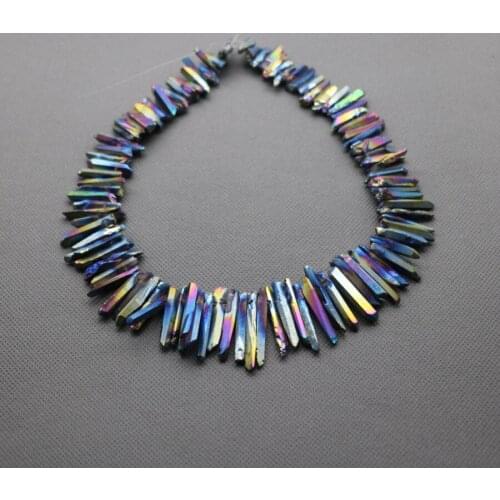 Raw Titanium Rainbow Quartz Crystal Points Sticks, Druzy Crystal Rock Pendant Spikes Blue Electroplated Drilled Briolettes Beads