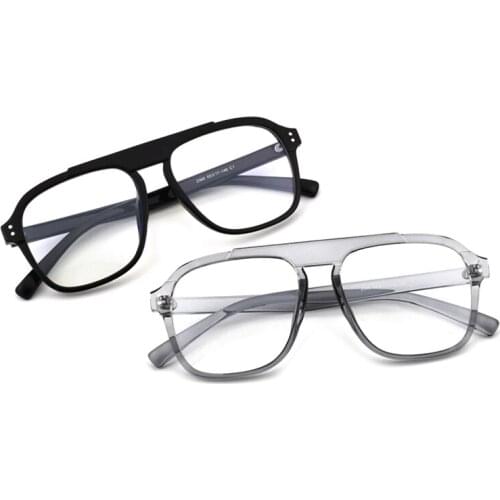 DOISYER New TR90 Transparent Retro Double Beam Glasses for Men with Large Frame and Large Face Against Blue Light