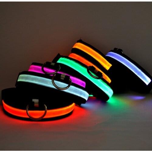 Dog Collar Nylon Night Walking LED Safety Flashing Glow Warning Lighted Reflection Necklace Pet Doggy products