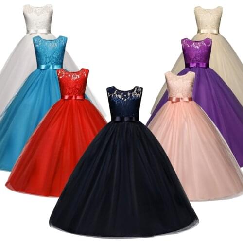 5-14 Years Old Girls Princess Lace Dress Flower Long Elegant Dresses Kids Wedding Evening Prom Gowns Pageant Children Clothing