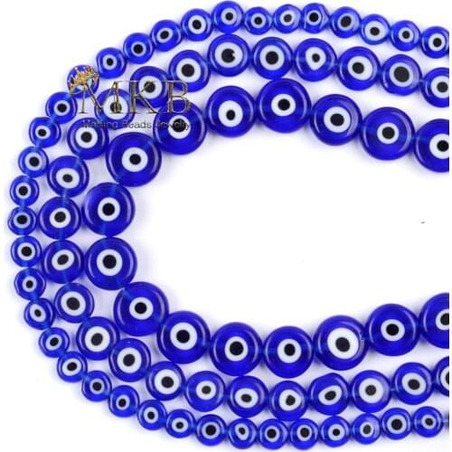 Blue Evil Eye Beads Lampwork Glazed Glass Oblate Round Beads For Jewelry Making DIY Bracelet Necklace 15inches 6 810mm
