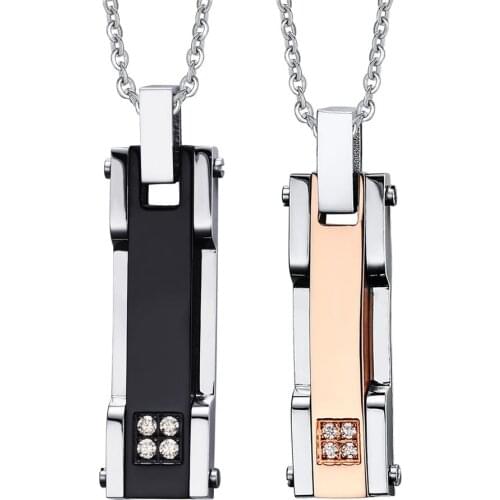 2019 Real Chrysocolla Kolye Delicate Lovers Square Tag Stainless Steel Inlaid Four Zircon Couple Pendant Can With Chain Or No
