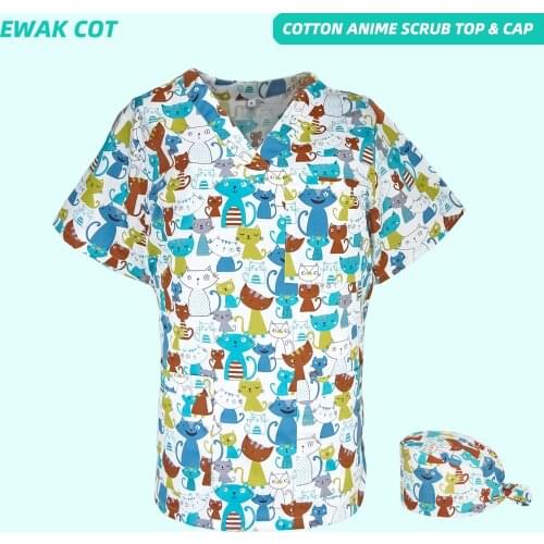 Cats Printing Spa Uniform Women Beauty And Health Scrubs Tops Beauty Salon Work Uniform Beauty Salon Scrubs Tops Workwear