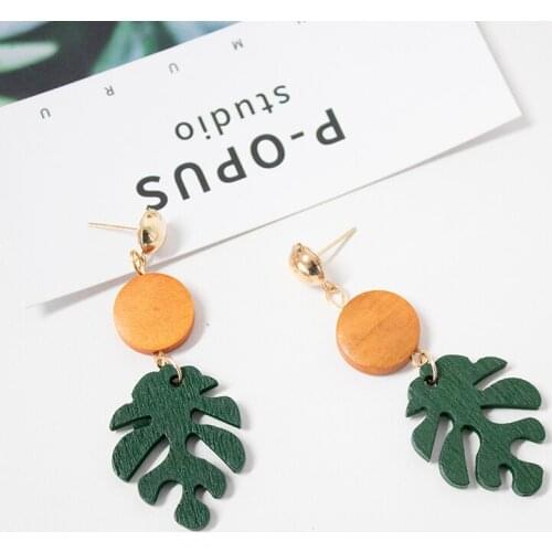 Earrings New Fashion Bohemia Leaf Dangle Drop Earrings Tropical Plant Wood Summer Beach Jewelry Party Gifts for Women Girls