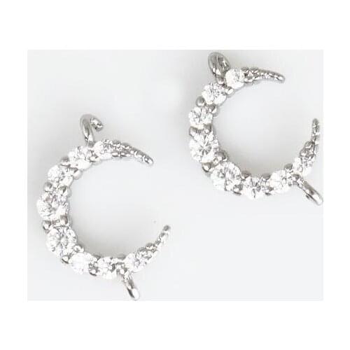 14k Gold Crescent Moon Charm Cubic Zirconia Charm Necklace Bracelet Connector 103324