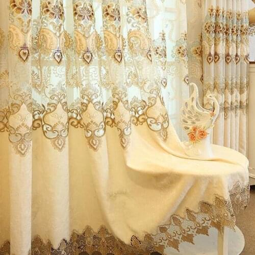Luxury Nordic Embroidered Fabric Hollow Chenille Blackout Curtain for Living Room Embroidery Beige Sheer Bedroom Drapes