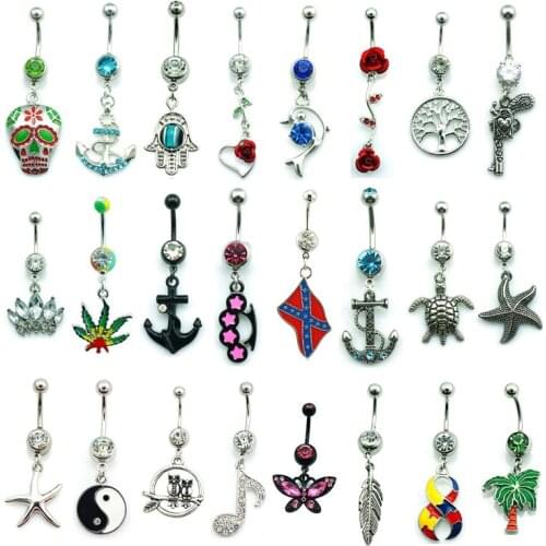 Brand New Mix Sale Fashion Belly Button Rings Surgical Steel Dangle Multi-style Navel Body Piercing Jewelry