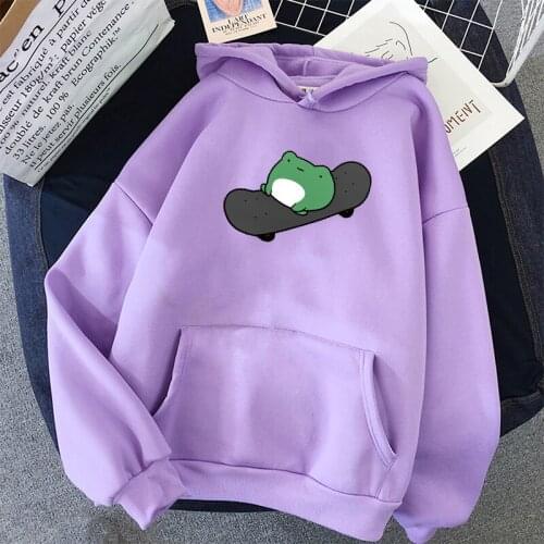 Sweatshirt Mens and Womens Hoodie Skateboard Frog Warm Pullover Drawstring Pink Womens Korean Version Streetwear Spring 2021