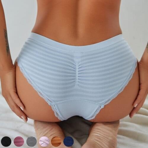FINETOO Women M-3XL Lace Panties Striped Briefs Ladies Fashion Low Waist Comfort Solid Color Underwear Girls Intimates Lingerie