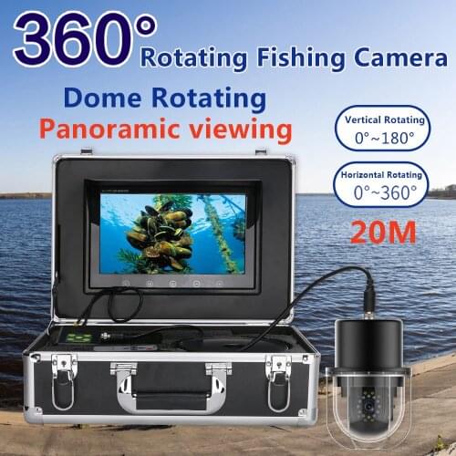 9 Inch 20m Underwater Fishing Video Camera Fish Finder IP68 Waterproof 20 LEDs 360 Degree Rotating Dome Rotating Panoramic view
