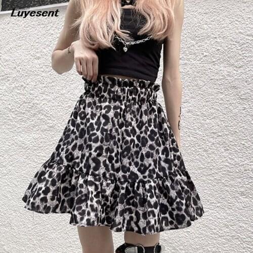 Leopard Lady Harajuku Sexy Mini Skirt 2021 Summer Elastic Waist Women Lining Pleated Mini Skirts Street Korean Fashion Clothes