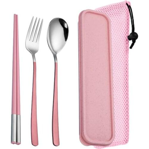 Spoon Fork Set Flatware Dinnerware Stainless Steel 304 Travel Box Portable Korean Tableware 3pcs Set Chopsticks Student Outdoor