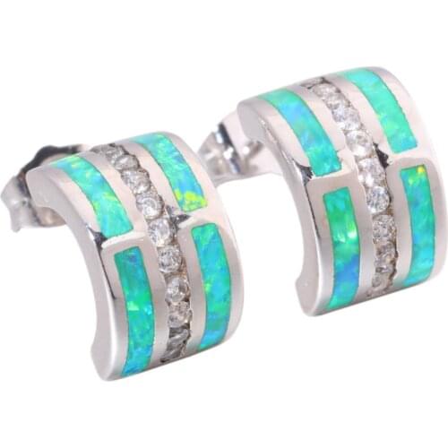 CiNily Created Green Fire Opal Cubic Zirconia Silver Plated Wholesale For Women Jewelry Engagement Earrings 12mm OH4423