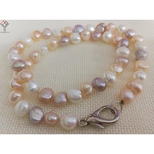 Women Jewelry natural pearl necklace 9mm purple white pink mixed barqoue pearl beads necklace real freshwater cultured pearl