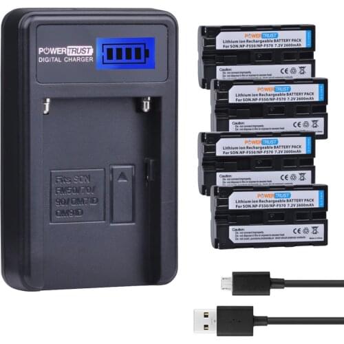 4Pcs NP-F550 NP F550 NP-F570 Camera Battery+LCD USB Charger For Sony NP-F330 NP-F530 NP-F570 NP-F730 NP-F750 CCD-TRV81 CCD-RV100