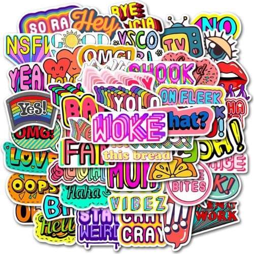 50Pcs Set English Words Sticker Decals Surprise Short Sentence DIY For Phone Skateboard Bicycle Refrigerator Book Stickers