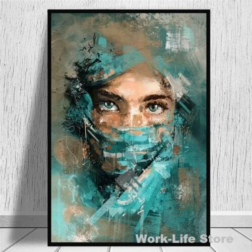 Abstract Woman Portrait With Green Veil Canvas Wall Art Poster And Prints Painting Watercolour Picture For Living Room Decor