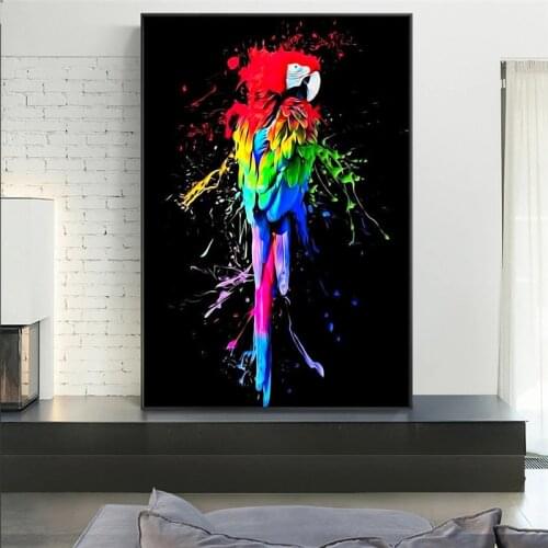Watercolour Splash Parrot Painting Posters And Prints Colourful Bird Animal Picture On Canvas Wall Art For Living Room Decor