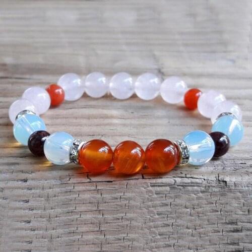 Mala Beads Bracelet Rose Q-uartz Moonstone Carnelian Garnet Diverse Stone Beaded Wrist Healing Bracelet Jewelry For Women Gift