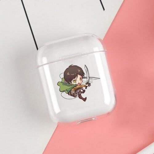 Chibi Eren Attack on Titan Clear Cases For Apple Airpods 1 2 Earphone Bluetooth Wireless Cover For Airpods 2 1 Coque