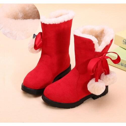 Winter Children Kids Long Keep Warm Christmas Princess Cotton Shoes For Girls Plus Velvet Plush Snow Boots 5 6 8 10 12 Years old