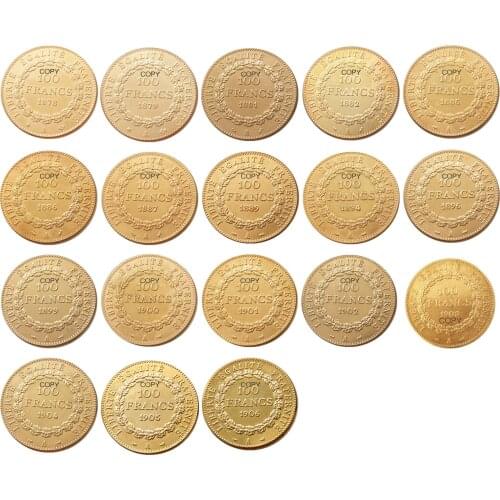 France A set of 1878 - 1906 18pcs 100 Francs Gold Plated Copy Coin