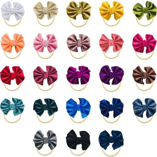 23 Pcs 4" Big Velvet Bow Headband High Quality Children Girls Thin Nylon Turban Hair Band Baby Infant Photography Prop Headwear