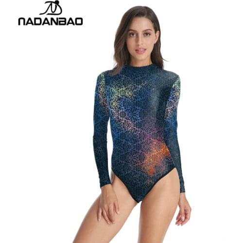 Hot Style Summer Surfing Beach Wear Retro Mandala Printed Women Swimwear Loog Sleeve Zippered Bathing Suit One Piece Swimsuit