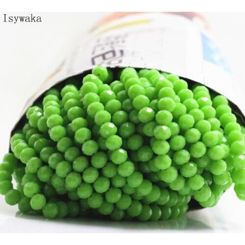 Isywaka Solid light green Color 4*6mm 50pcs Rondelle Austria faceted Crystal Glass Beads Loose Spacer Round Beads Jewelry Making