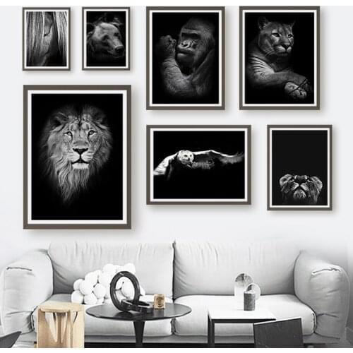 Jaguar Gorilla Owl Bear Horse Black White Wall Art Canvas Painting Nordic Posters And Prints Wall Pictures For Living Room Decor