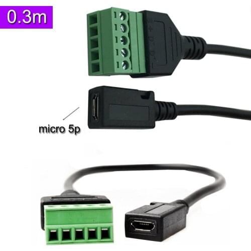USB 2.0 micro 5Pin Female to 5 Pin/Way Female Bolt Screw Shield terminals Pluggable Type Adapter cable 0.3m